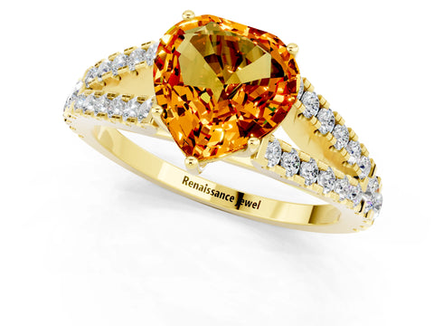 Yellow gold Heart Cut Cut Split Shank Pave Diamond Engagement Ring with Four-Prong Setting_1