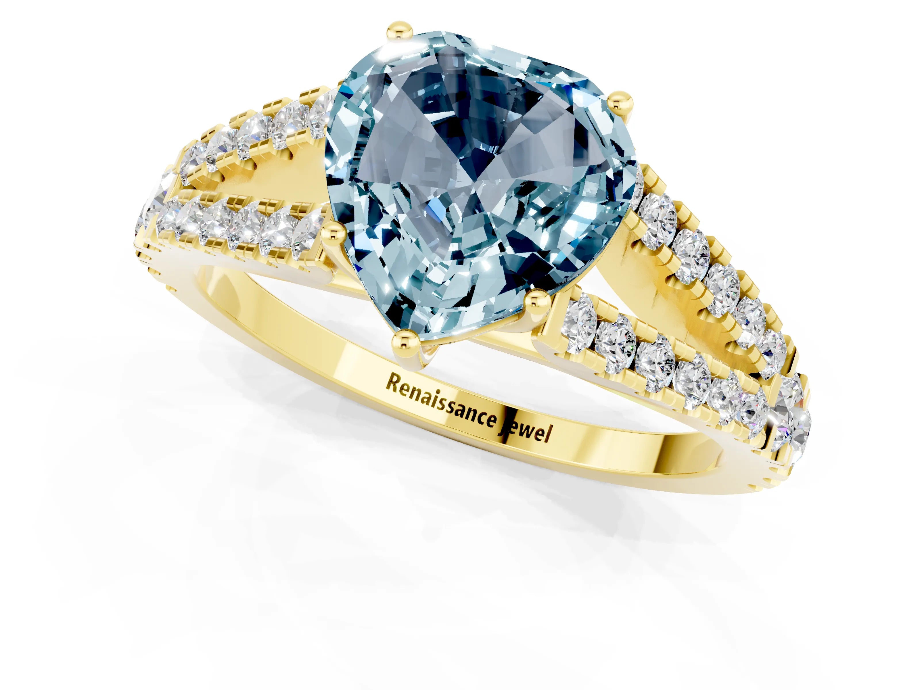 Yellow gold Heart Cut Cut Split Shank Pave Diamond Engagement Ring with Four-Prong Setting_1