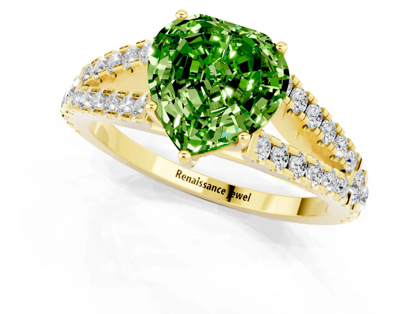 Yellow gold Heart Cut Cut Split Shank Pave Diamond Engagement Ring with Four-Prong Setting