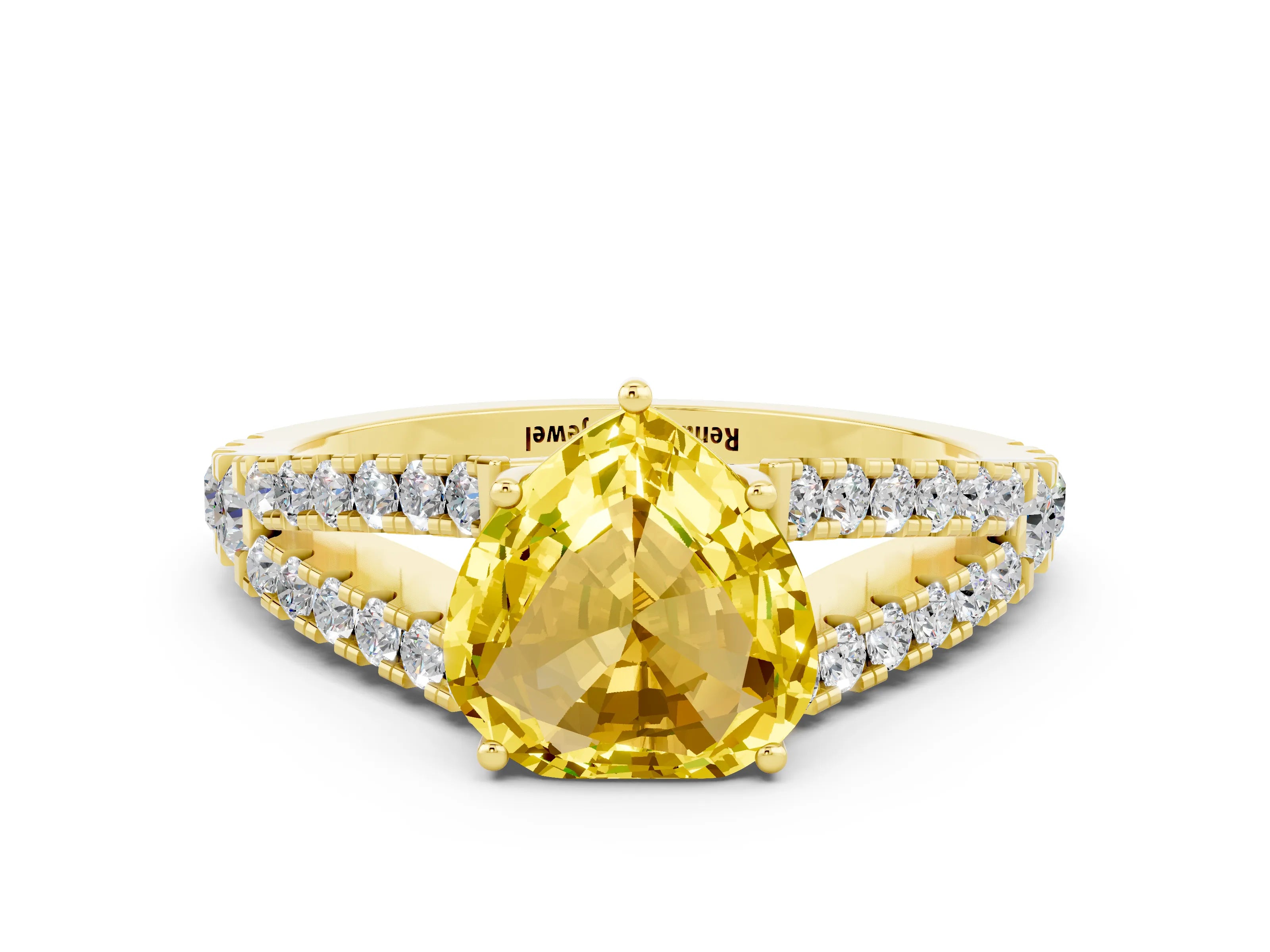 Yellow gold Heart Cut Cut Split Shank Pave Diamond Engagement Ring with Four-Prong Setting