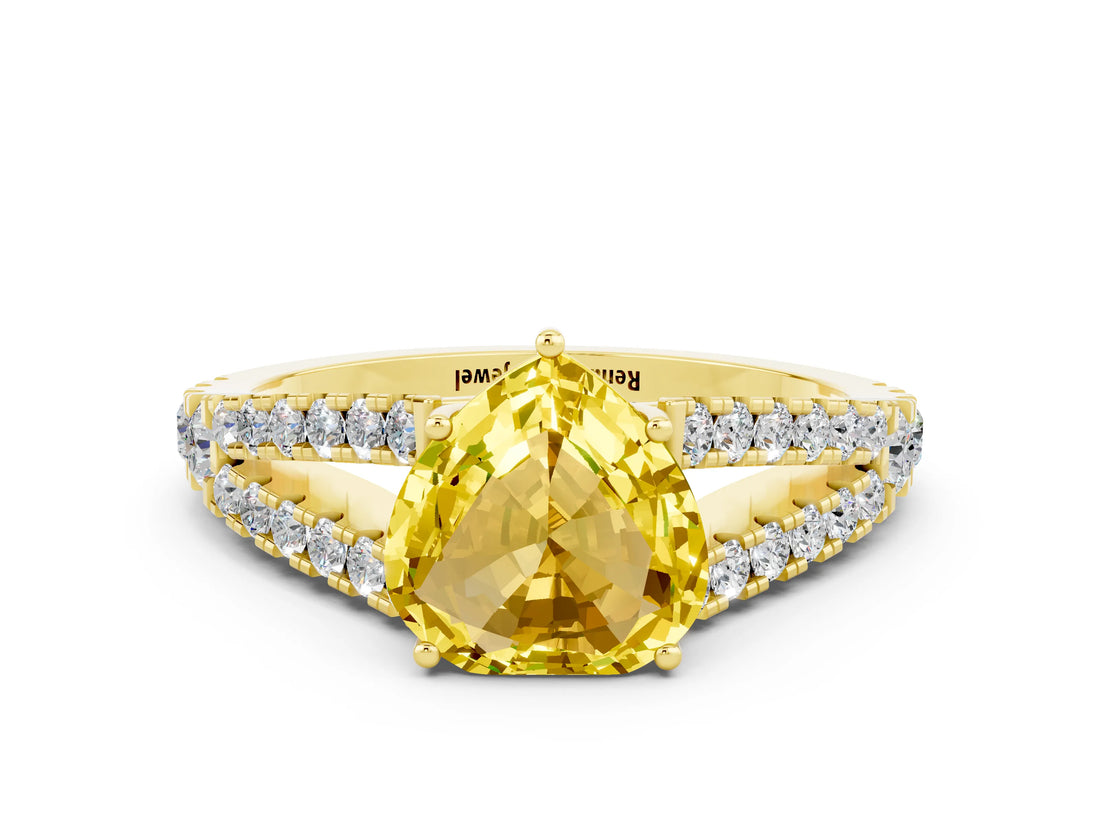 Yellow gold Heart Cut Cut Split Shank Pave Diamond Engagement Ring with Four-Prong Setting