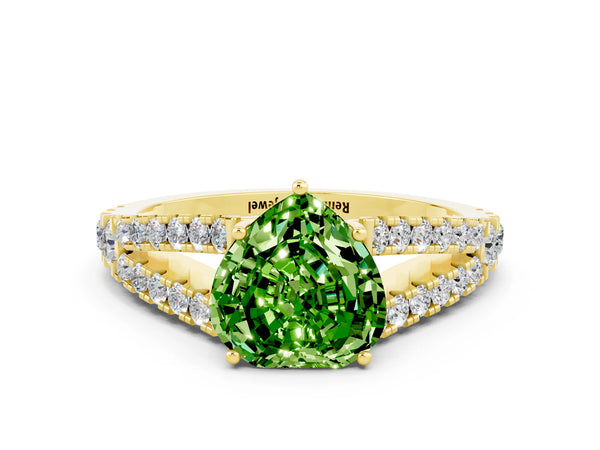 Yellow gold Heart Cut Cut Split Shank Pave Diamond Engagement Ring with Four-Prong Setting
