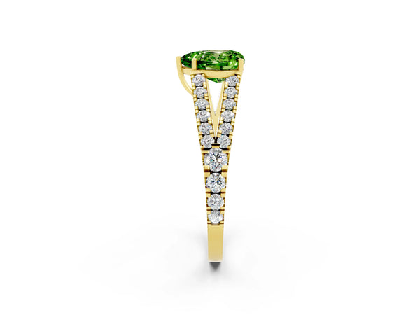Yellow gold Heart Cut Cut Split Shank Pave Diamond Engagement Ring with Four-Prong Setting