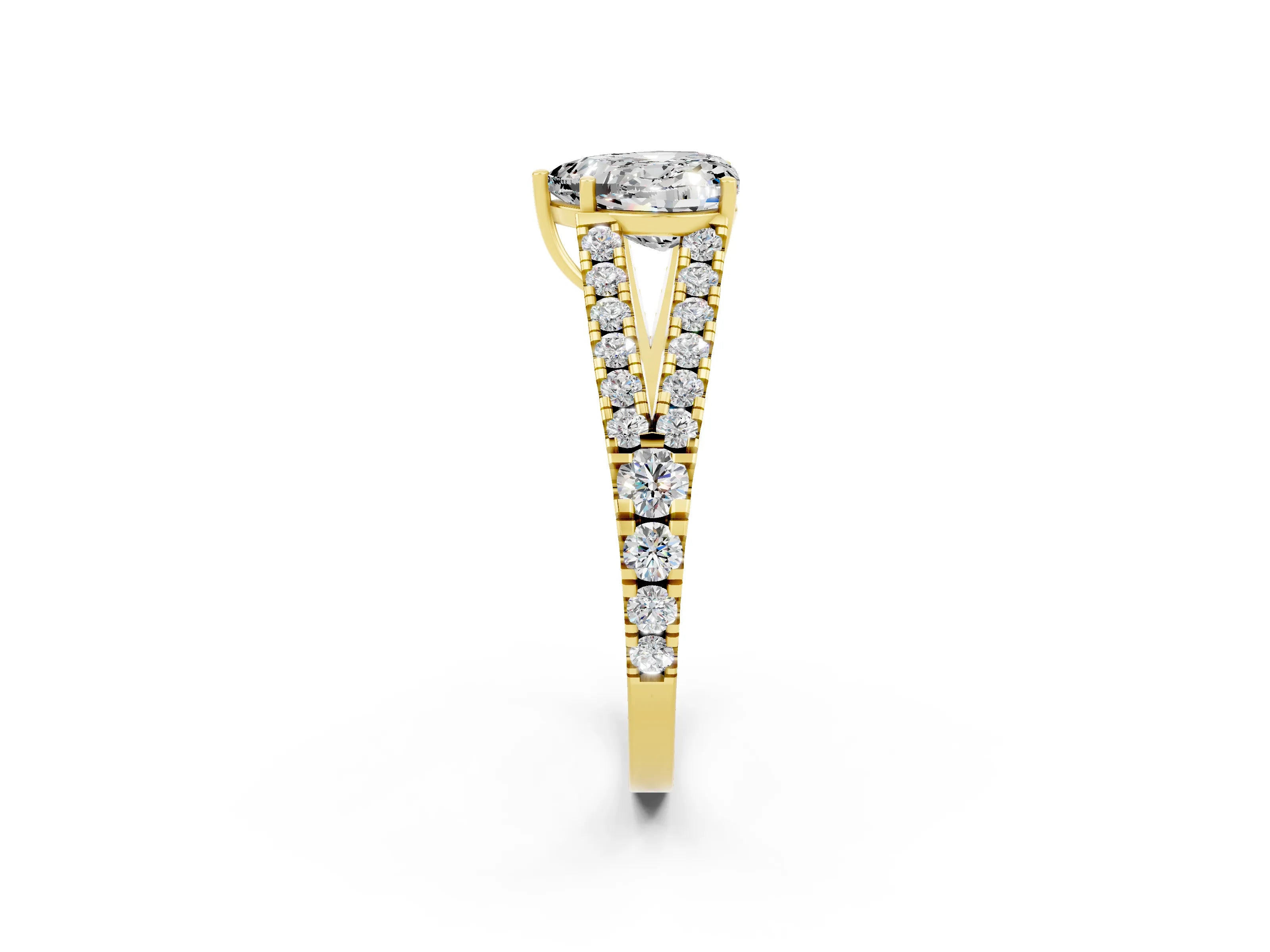Yellow gold Heart Cut Cut Split Shank Pave Diamond Engagement Ring with Four-Prong Setting_2