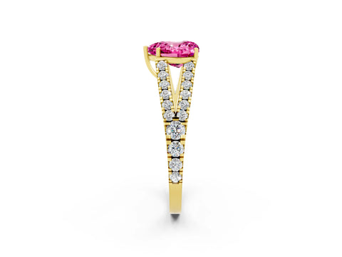 Yellow gold Heart Cut Cut Split Shank Pave Diamond Engagement Ring with Four-Prong Setting_2