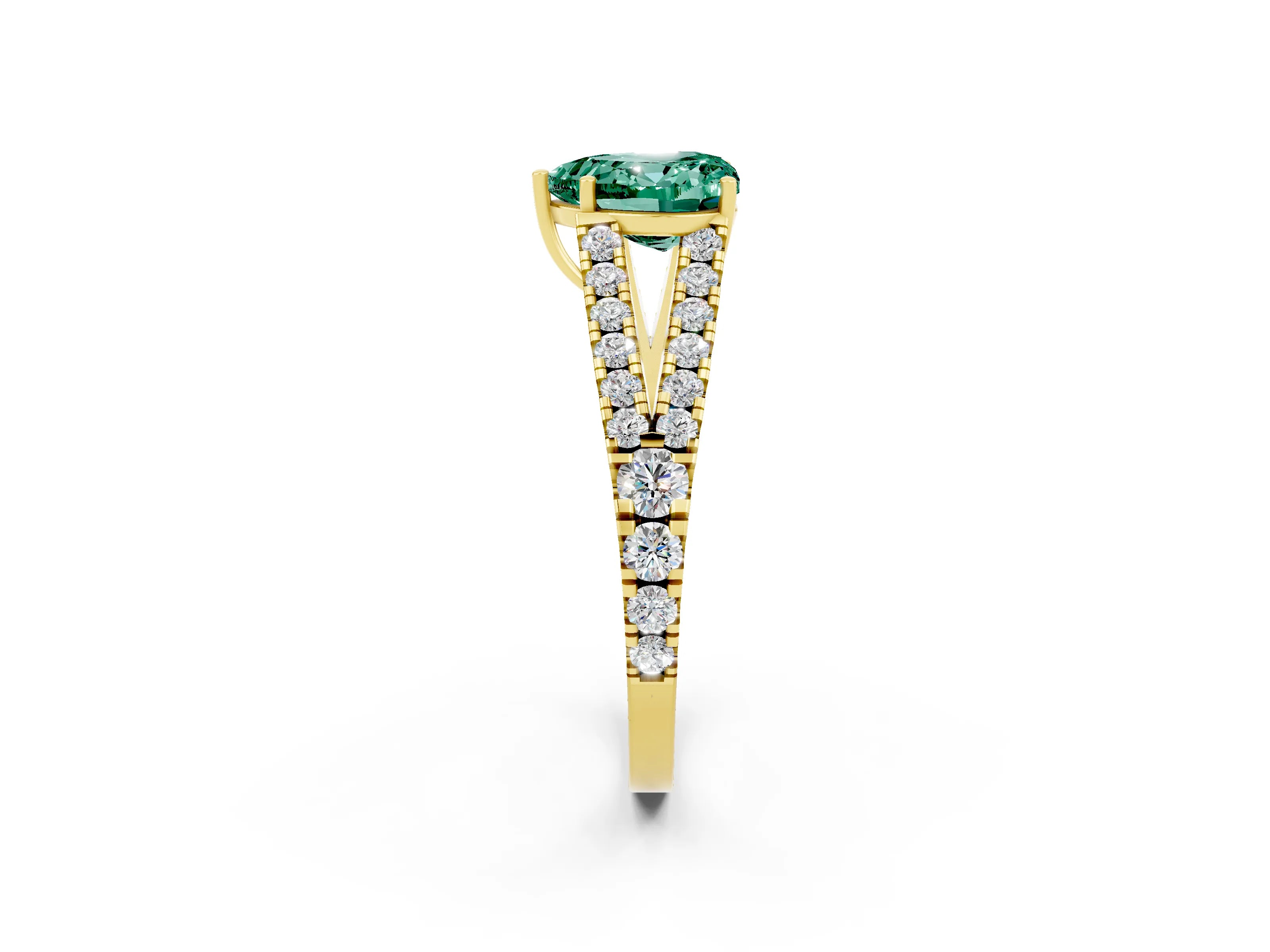 Yellow gold Heart Cut Cut Split Shank Pave Diamond Engagement Ring with Four-Prong Setting_2