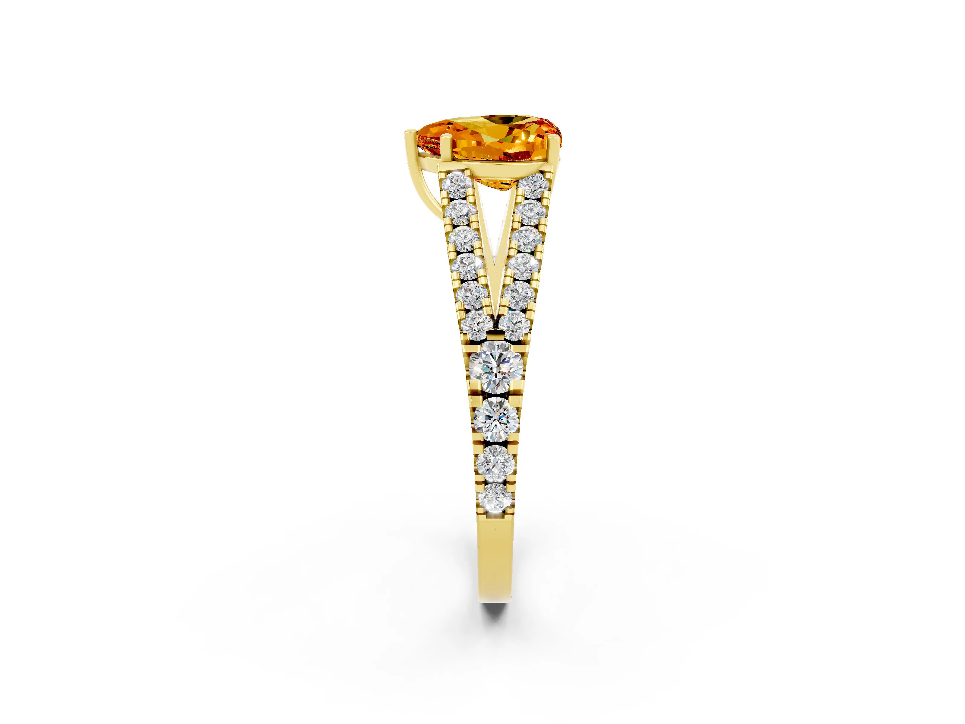 Yellow gold Heart Cut Cut Split Shank Pave Diamond Engagement Ring with Four-Prong Setting_2