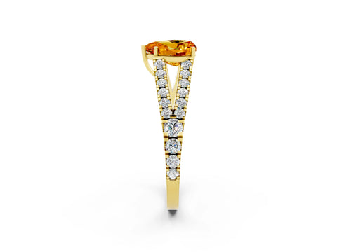 Yellow gold Heart Cut Cut Split Shank Pave Diamond Engagement Ring with Four-Prong Setting_2