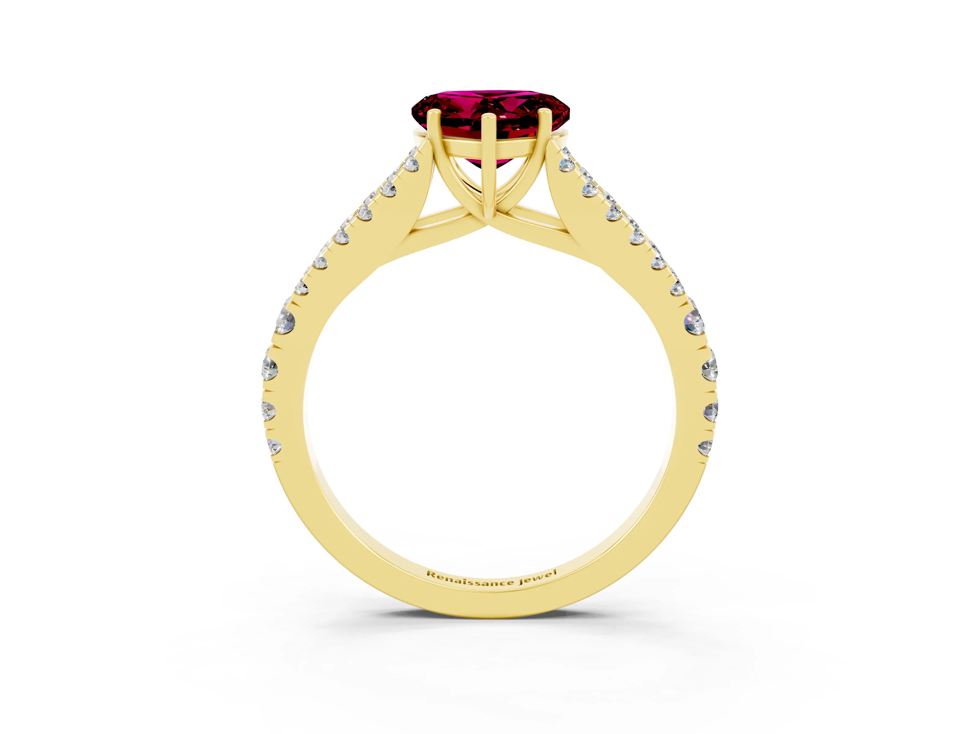Yellow gold Heart Cut Cut Split Shank Pave Diamond Engagement Ring with Four-Prong Setting_3
