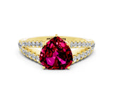 Yellow gold Heart Cut Cut Split Shank Pave Diamond Engagement Ring with Four-Prong Setting