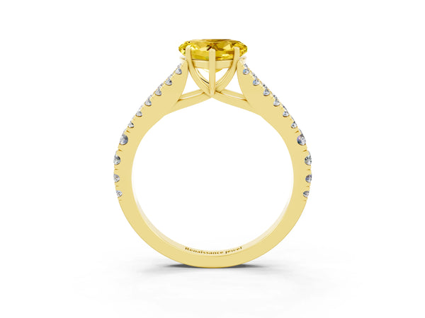 Yellow gold Heart Cut Yellow Sapphire Split Shank Engagement Ring with Round Pavé and Prong Setting