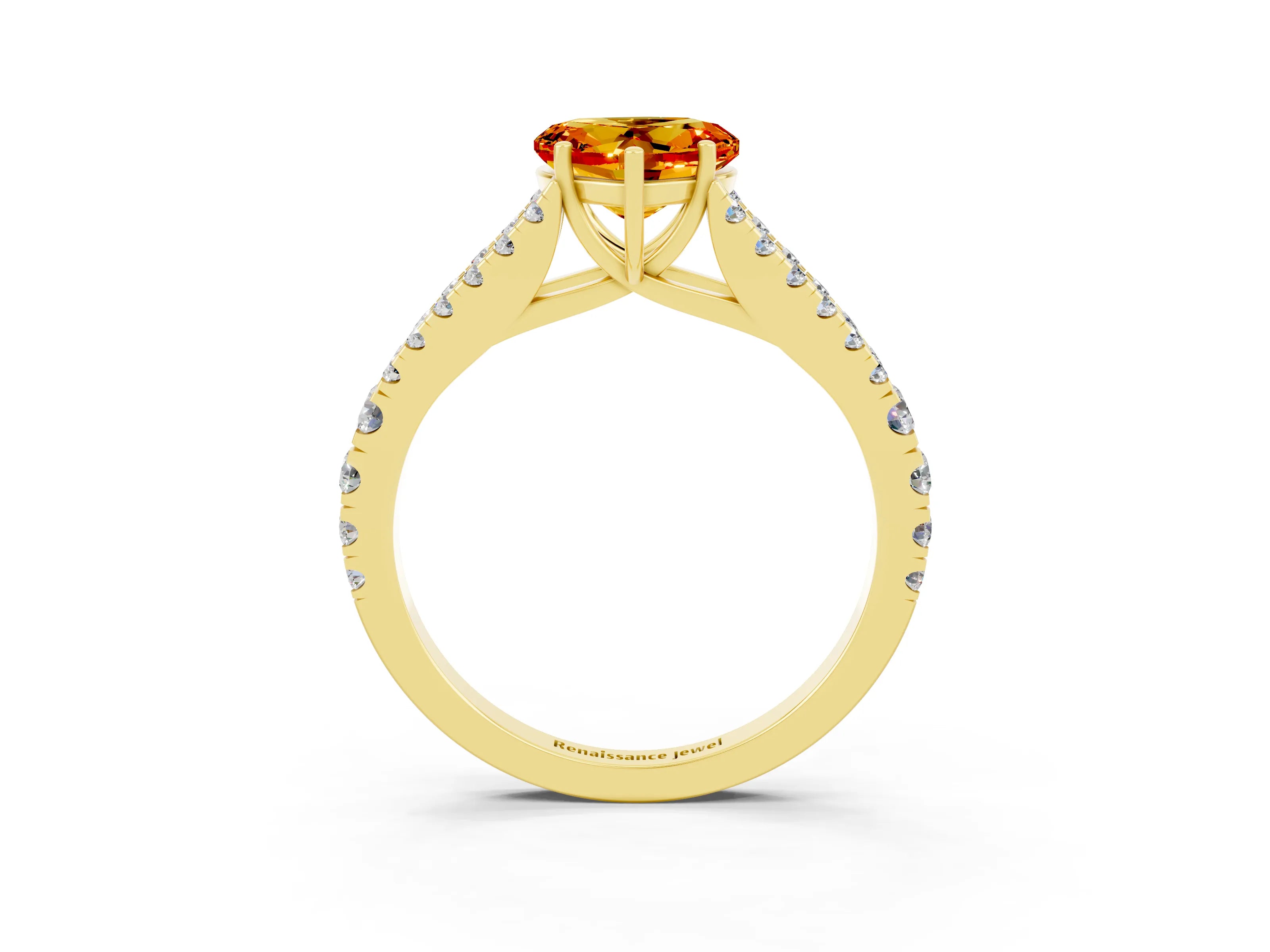 Yellow gold Heart Cut Cut Split Shank Pave Diamond Engagement Ring with Four-Prong Setting_3