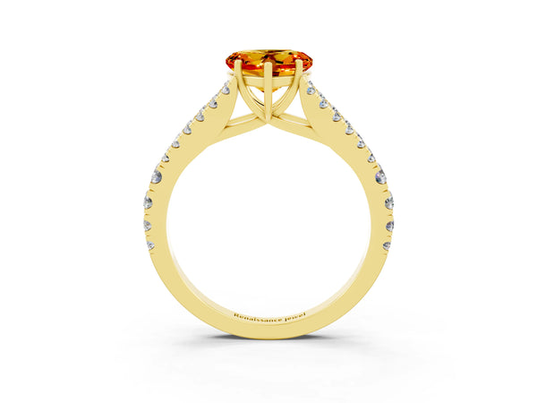 Yellow gold Heart Cut Citrine Split Shank Engagement Ring with Round Pavé and Prong Setting