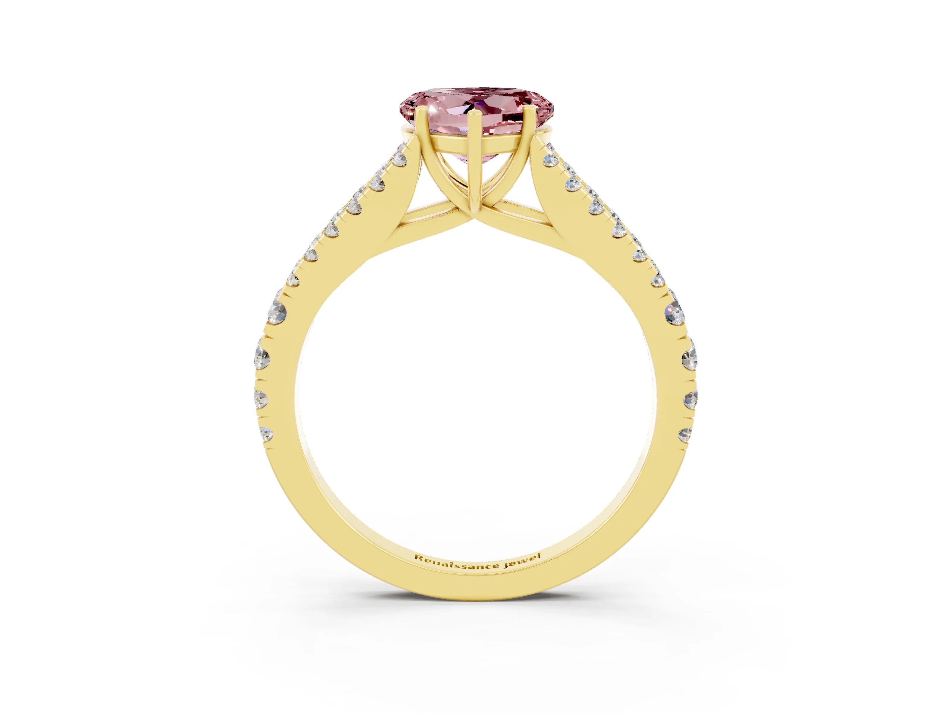 Yellow gold Heart Cut Cut Split Shank Pave Diamond Engagement Ring with Four-Prong Setting_3