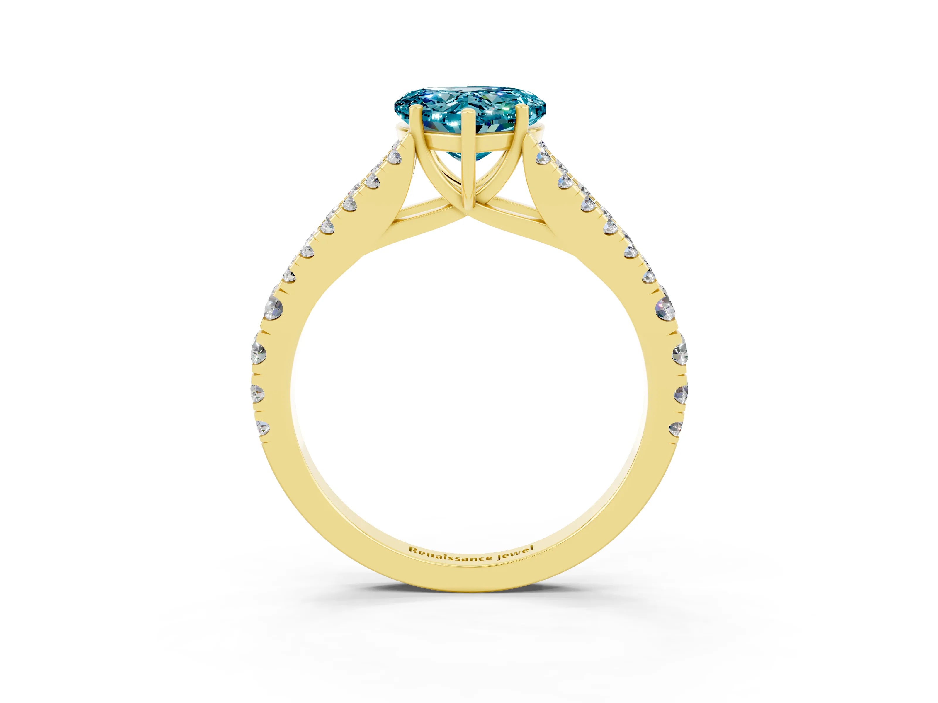 Yellow gold Heart Cut Cut Split Shank Pave Diamond Engagement Ring with Four-Prong Setting_3