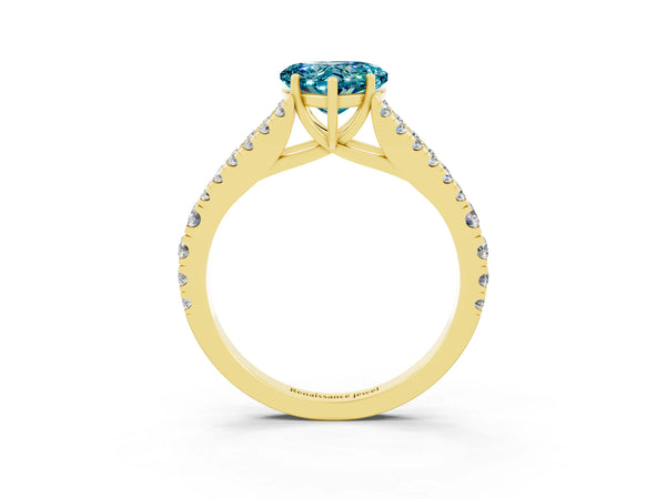 Yellow gold Heart Cut Cut Split Shank Pave Diamond Engagement Ring with Four-Prong Setting