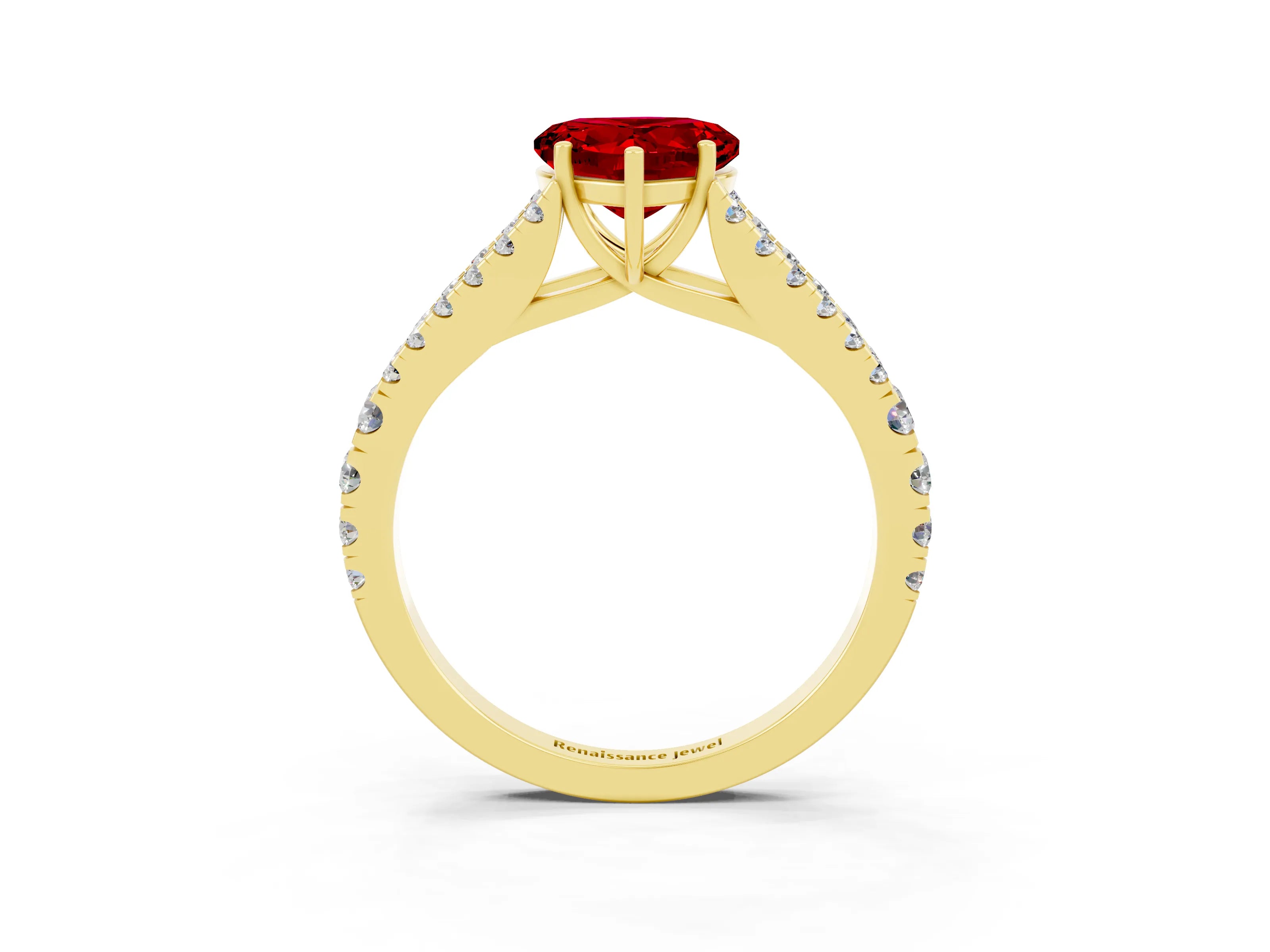 Yellow gold Heart Cut Cut Split Shank Pave Diamond Engagement Ring with Four-Prong Setting_3
