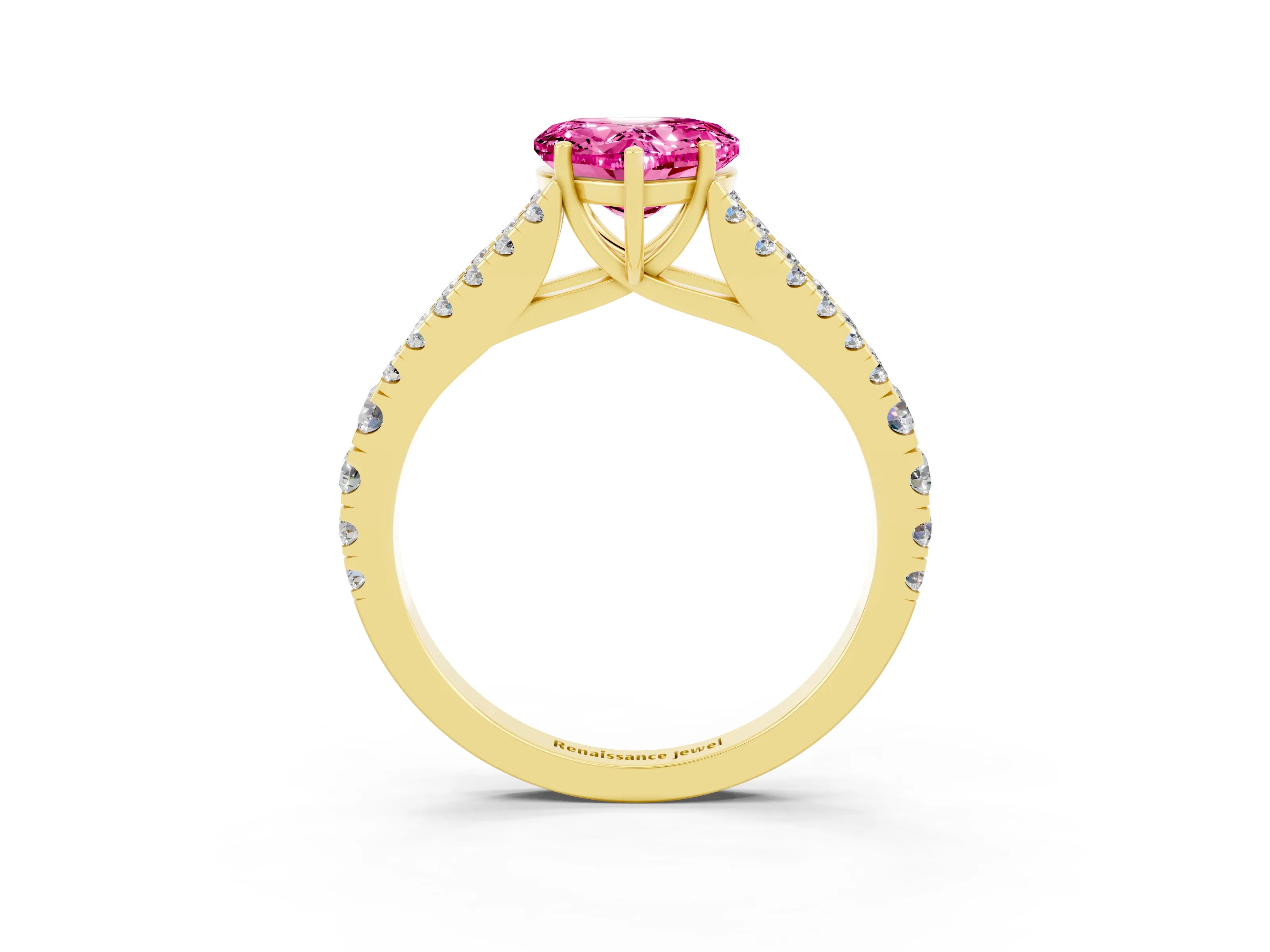 Yellow gold Heart Cut Cut Split Shank Pave Diamond Engagement Ring with Four-Prong Setting_3