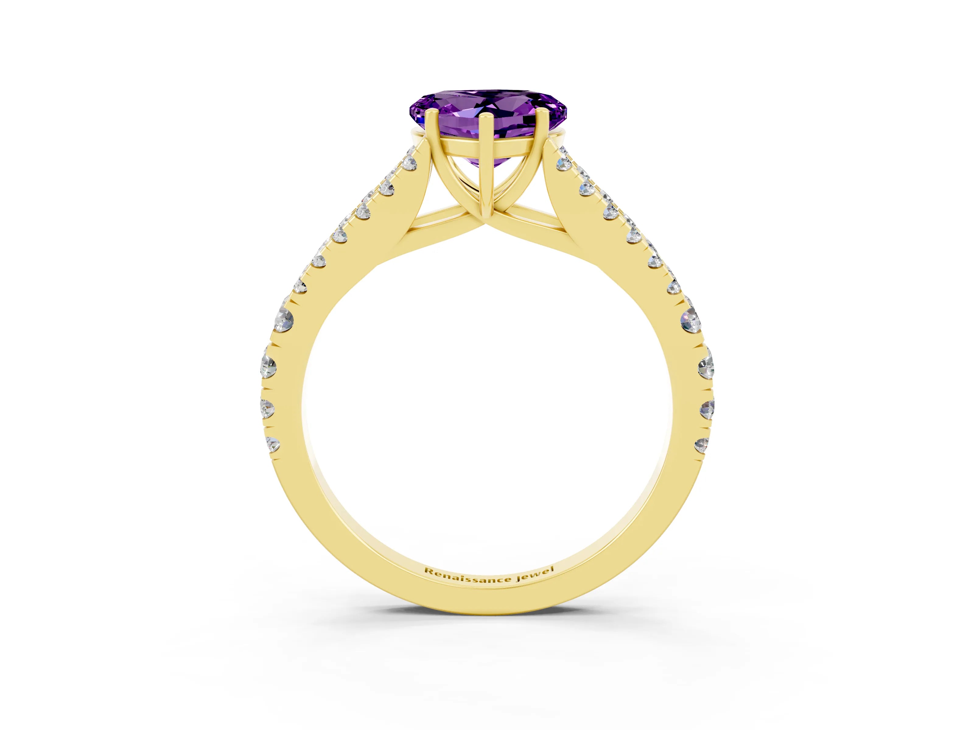 Yellow gold Heart Cut Cut Split Shank Pave Diamond Engagement Ring with Four-Prong Setting_3