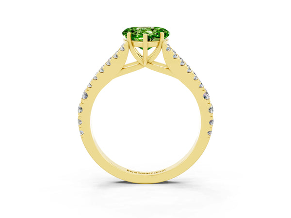 Yellow gold Heart Cut Cut Split Shank Pave Diamond Engagement Ring with Four-Prong Setting