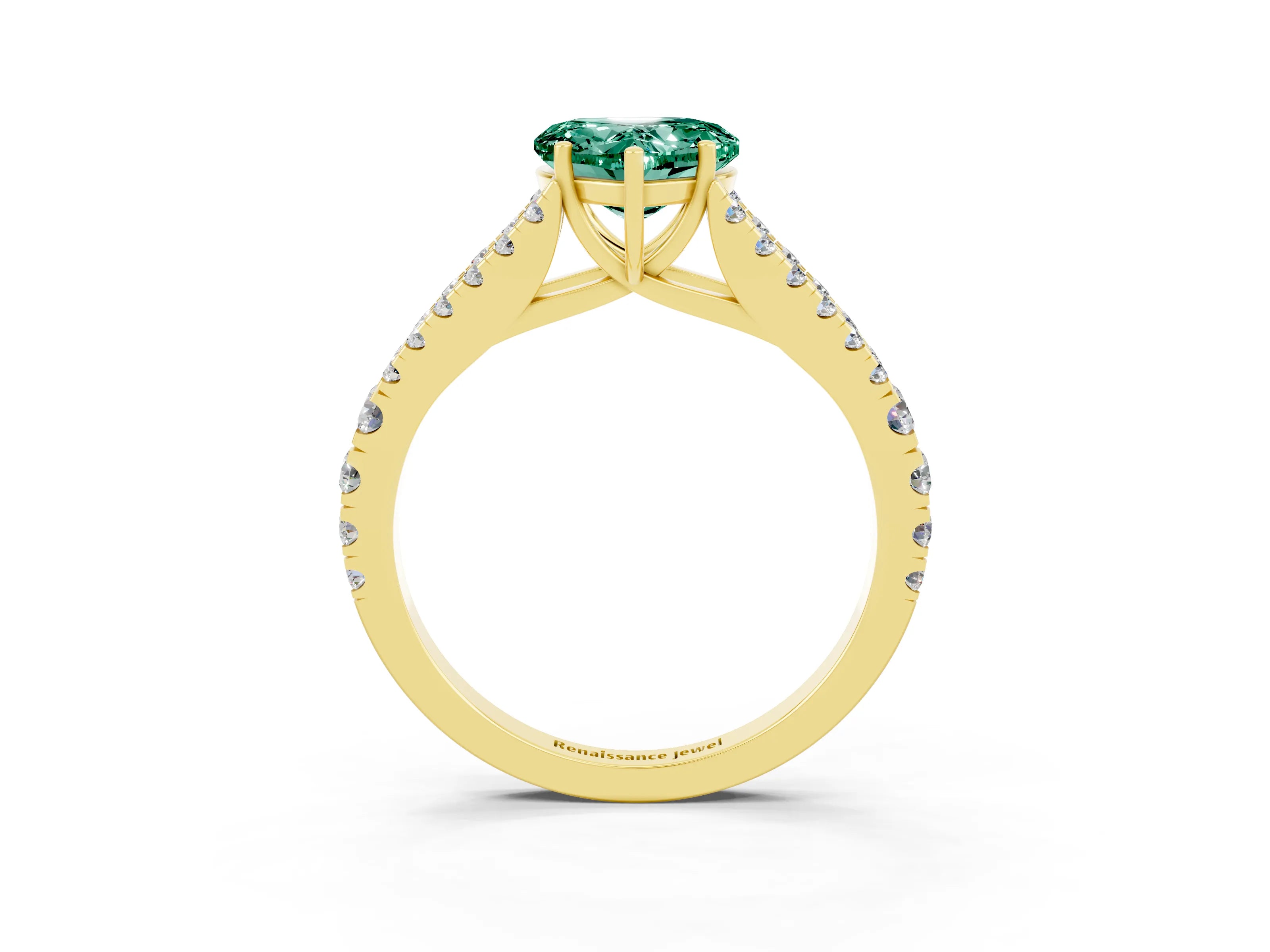 Yellow gold Heart Cut Cut Split Shank Pave Diamond Engagement Ring with Four-Prong Setting_3