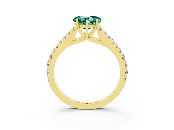 Yellow gold Heart Cut Green Sapphire Split Shank Engagement Ring with Round Pavé and Prong Setting