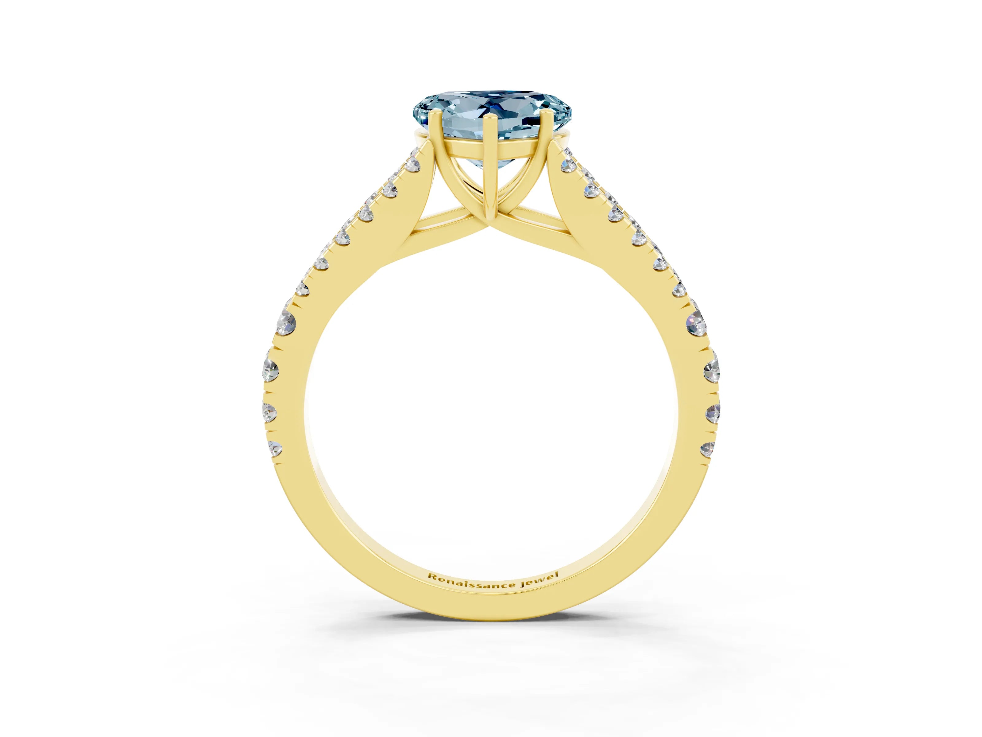 Yellow gold Heart Cut Cut Split Shank Pave Diamond Engagement Ring with Four-Prong Setting_3