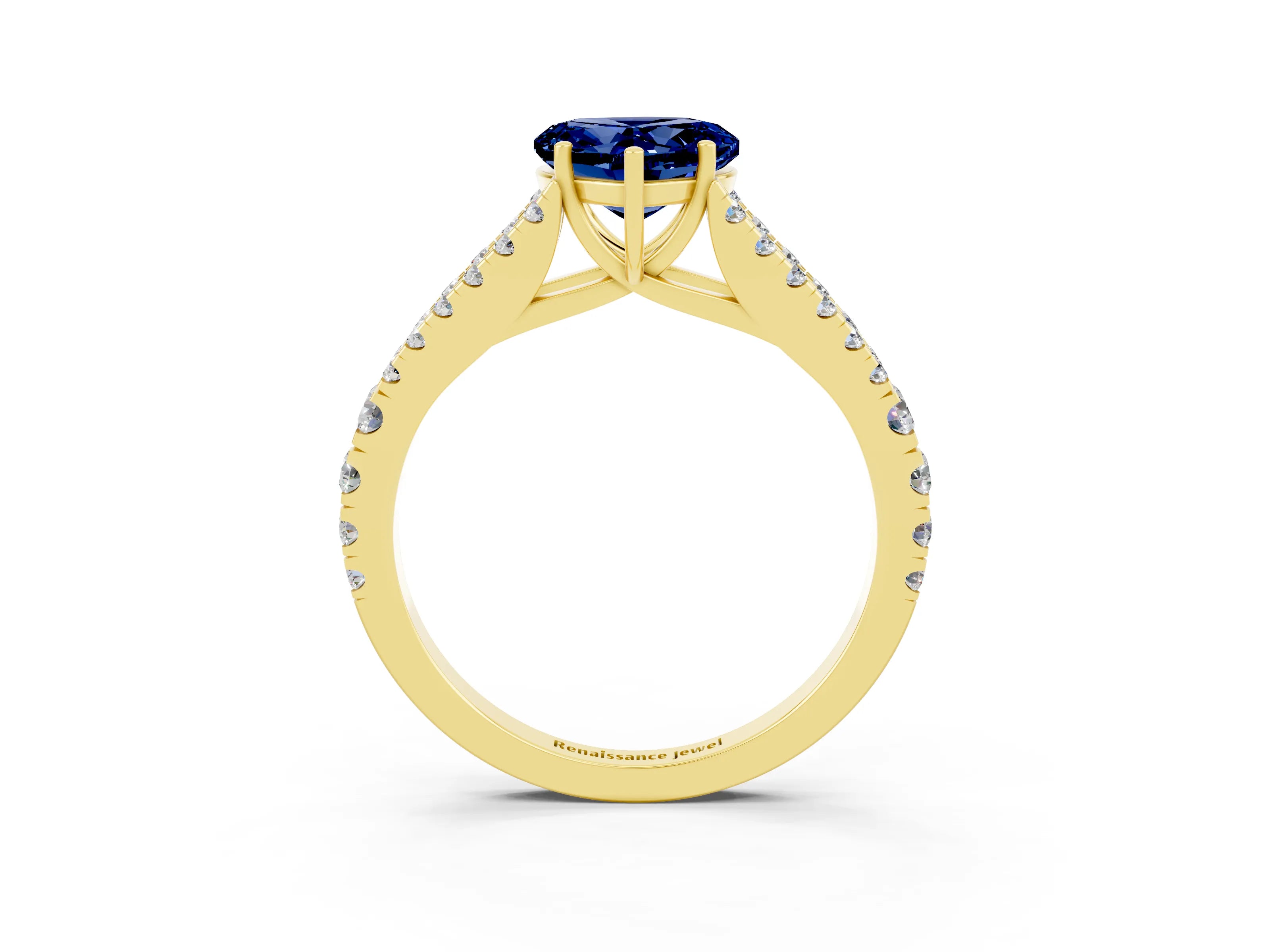 Yellow gold Heart Cut Cut Split Shank Pave Diamond Engagement Ring with Four-Prong Setting_3