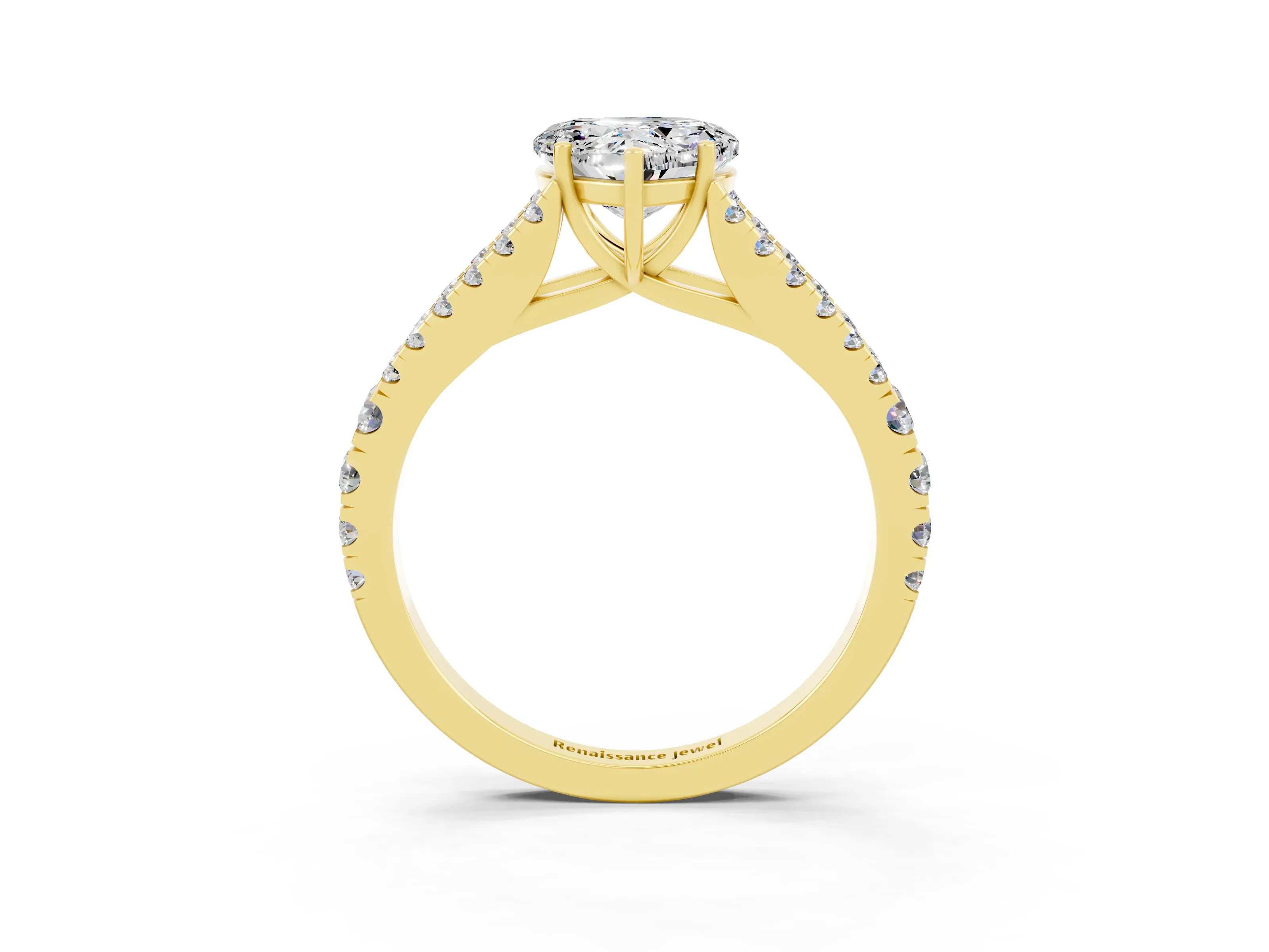 Yellow gold Heart Cut Cut Split Shank Pave Diamond Engagement Ring with Four-Prong Setting_3