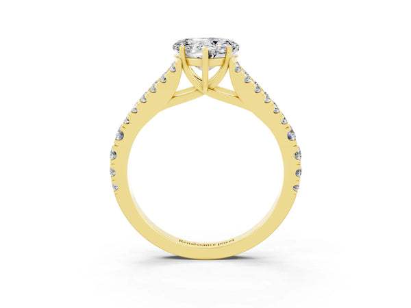 Yellow gold Heart Cut Moissanite Split Shank Engagement Ring with Round Pavé and Prong Setting