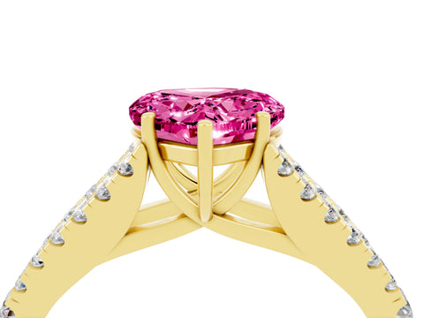 Yellow gold Heart Cut Cut Split Shank Pave Diamond Engagement Ring with Four-Prong Setting_4