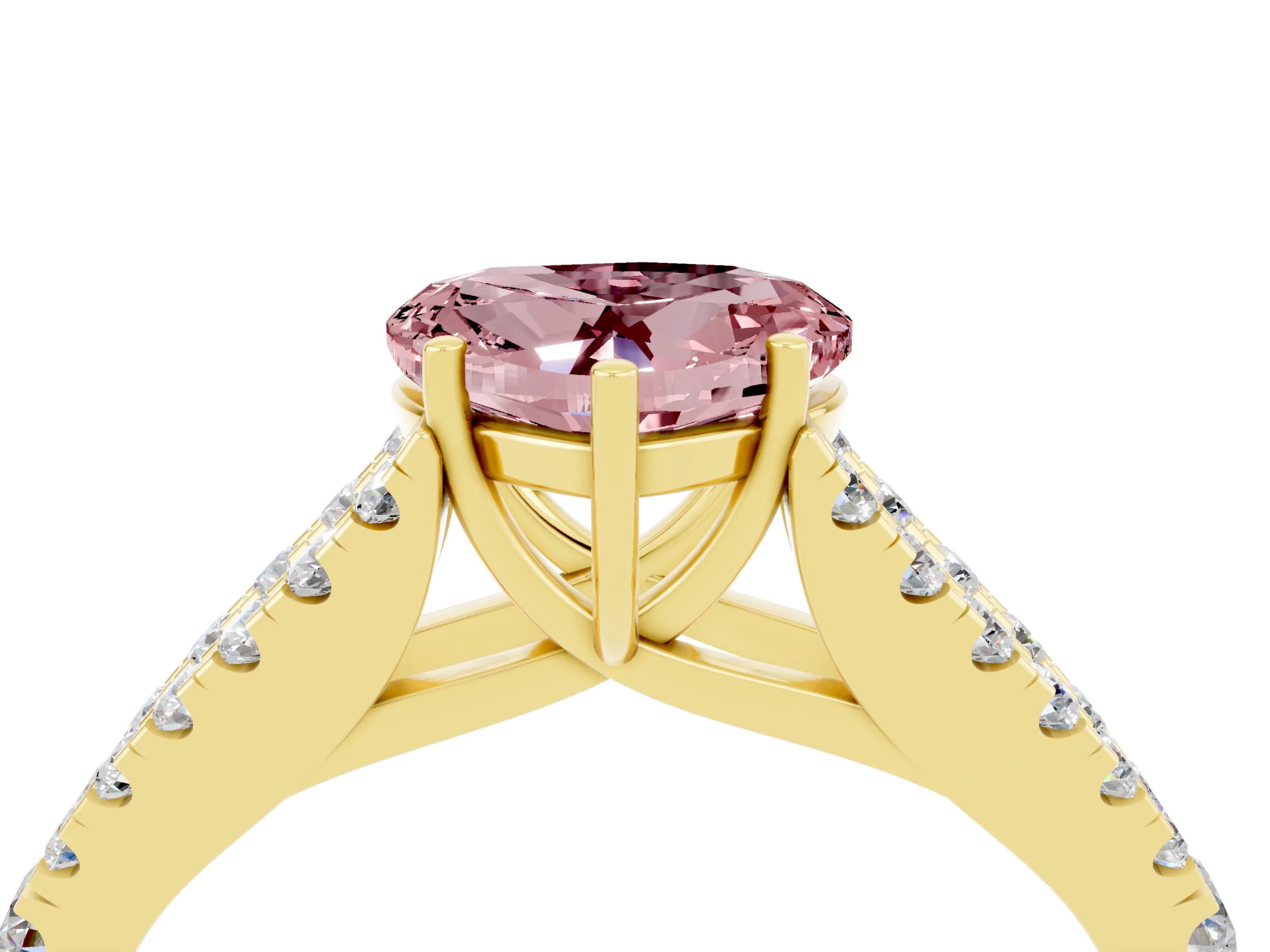 Yellow gold Heart Cut Cut Split Shank Pave Diamond Engagement Ring with Four-Prong Setting_4
