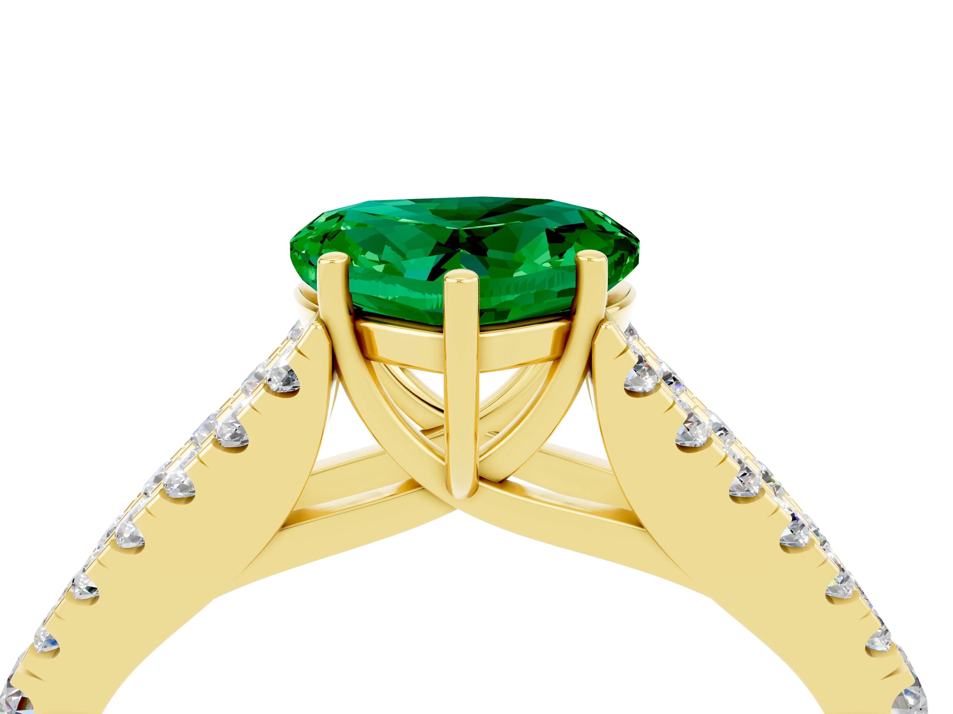 Yellow gold Heart Cut Cut Split Shank Pave Diamond Engagement Ring with Four-Prong Setting_4