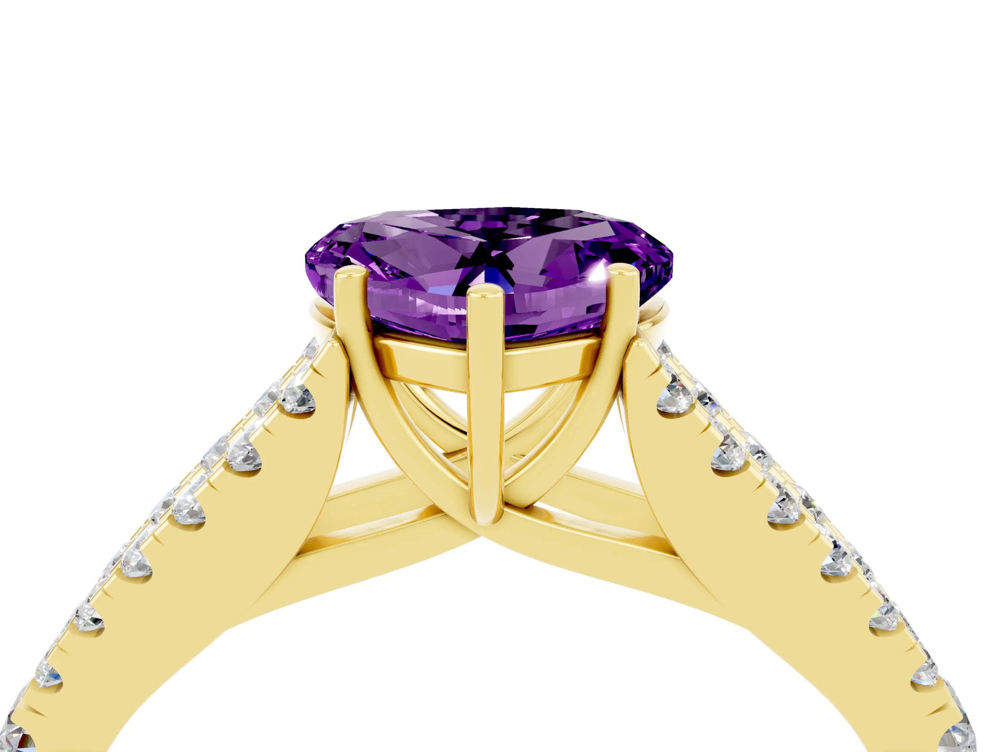 Yellow gold Heart Cut Cut Split Shank Pave Diamond Engagement Ring with Four-Prong Setting_4