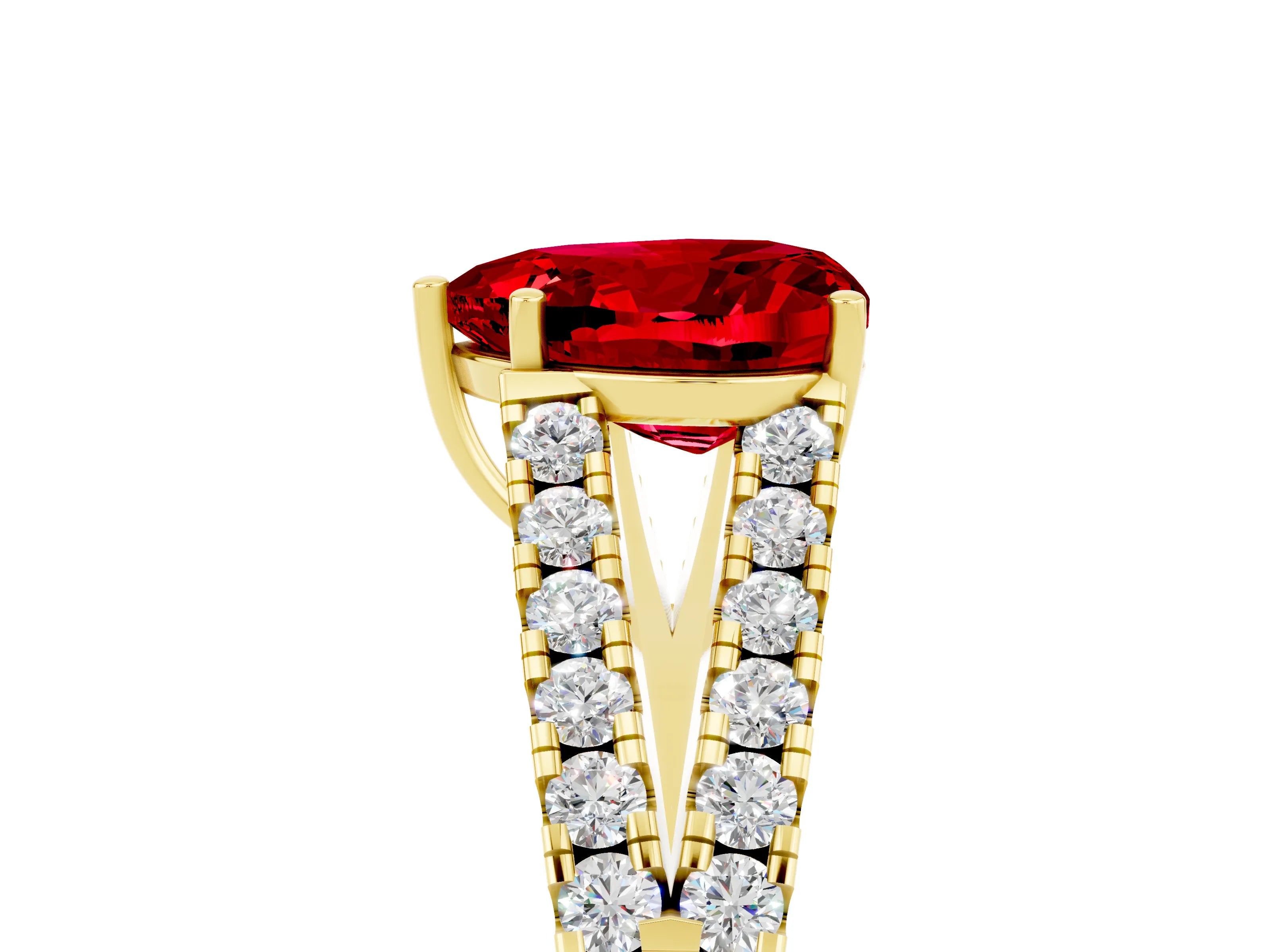 Yellow gold Heart Cut Cut Split Shank Pave Diamond Engagement Ring with Four-Prong Setting_5