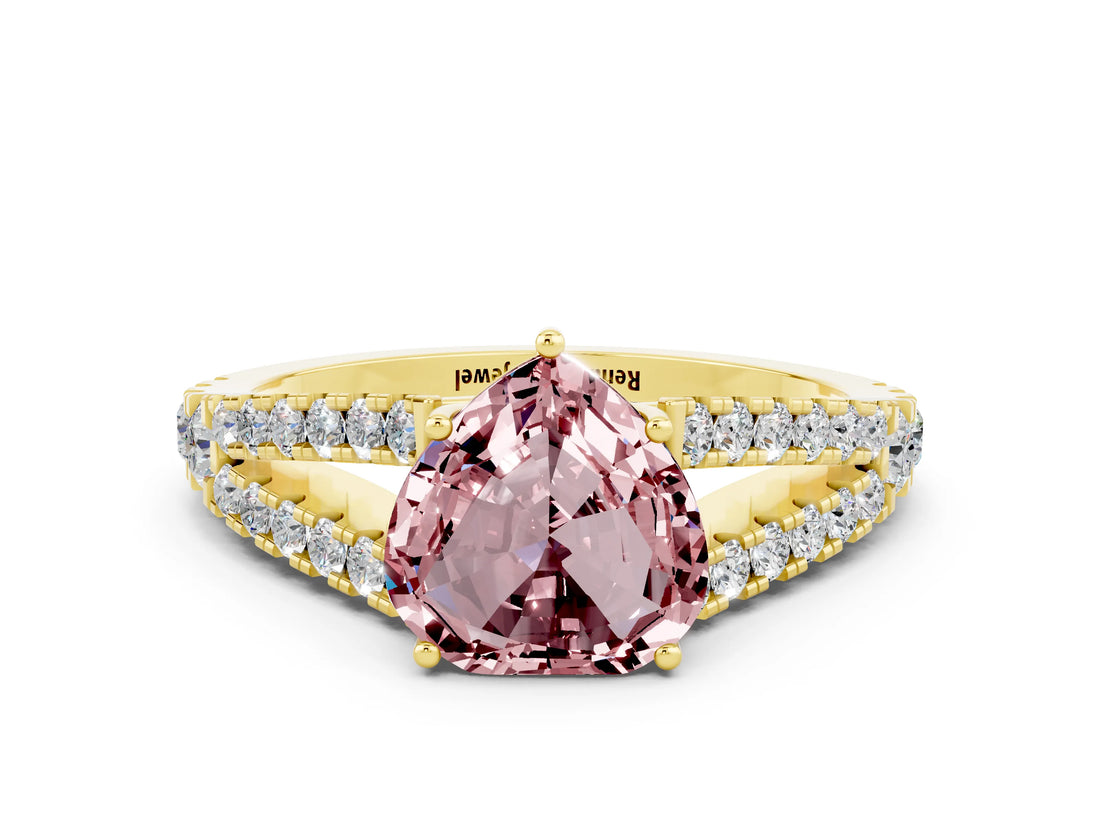 Yellow gold Heart Cut Cut Split Shank Pave Diamond Engagement Ring with Four-Prong Setting