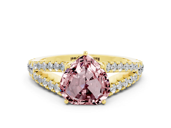 Yellow gold Heart Cut Cut Split Shank Pave Diamond Engagement Ring with Four-Prong Setting