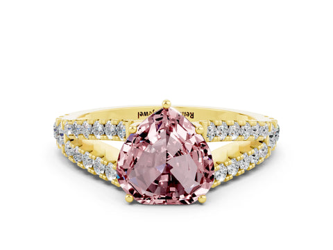 Yellow gold Heart Cut Cut Split Shank Pave Diamond Engagement Ring with Four-Prong Setting