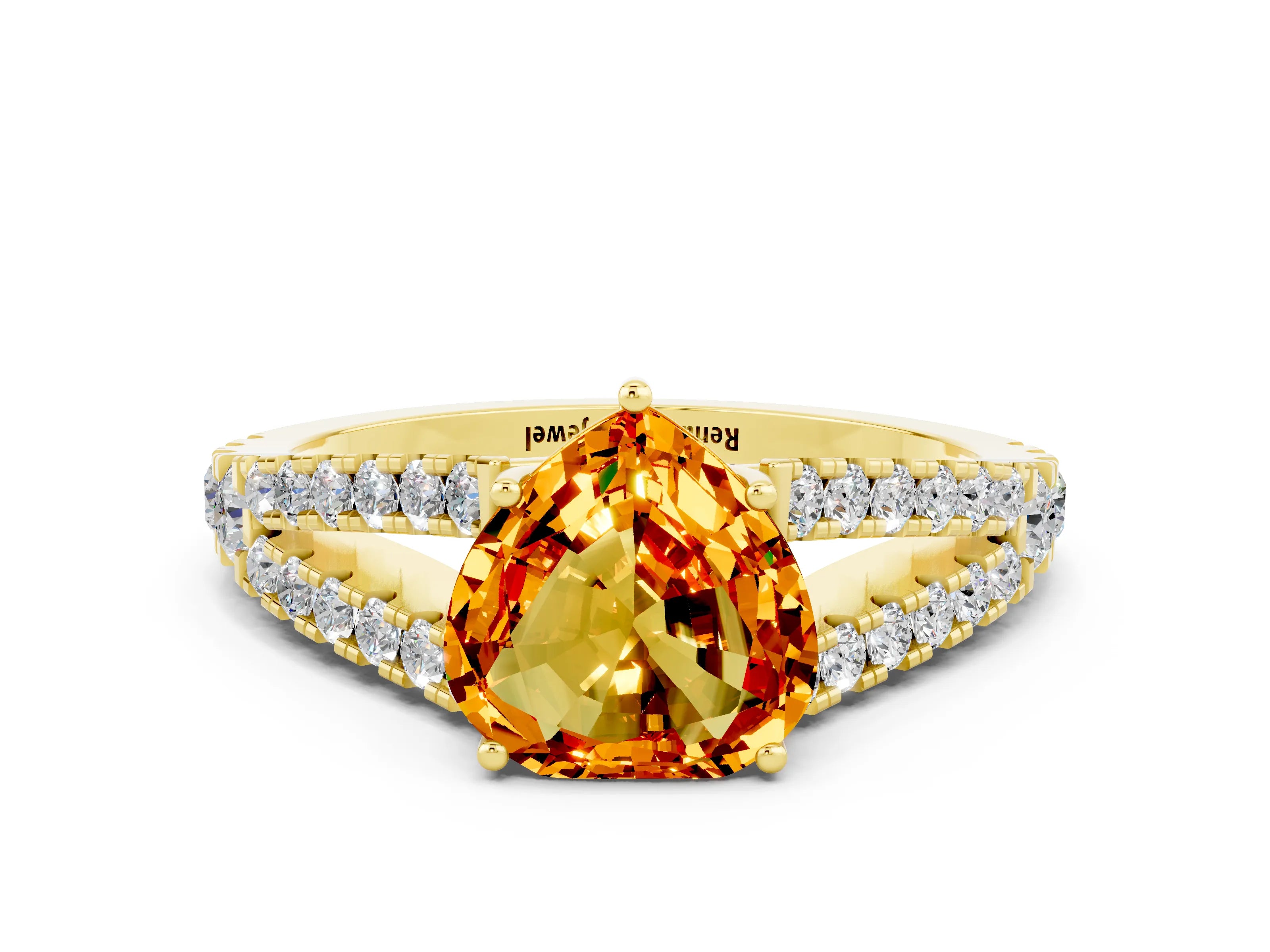 Yellow gold Heart Cut Cut Split Shank Pave Diamond Engagement Ring with Four-Prong Setting