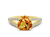 Yellow gold Heart Cut Cut Split Shank Pave Diamond Engagement Ring with Four-Prong Setting