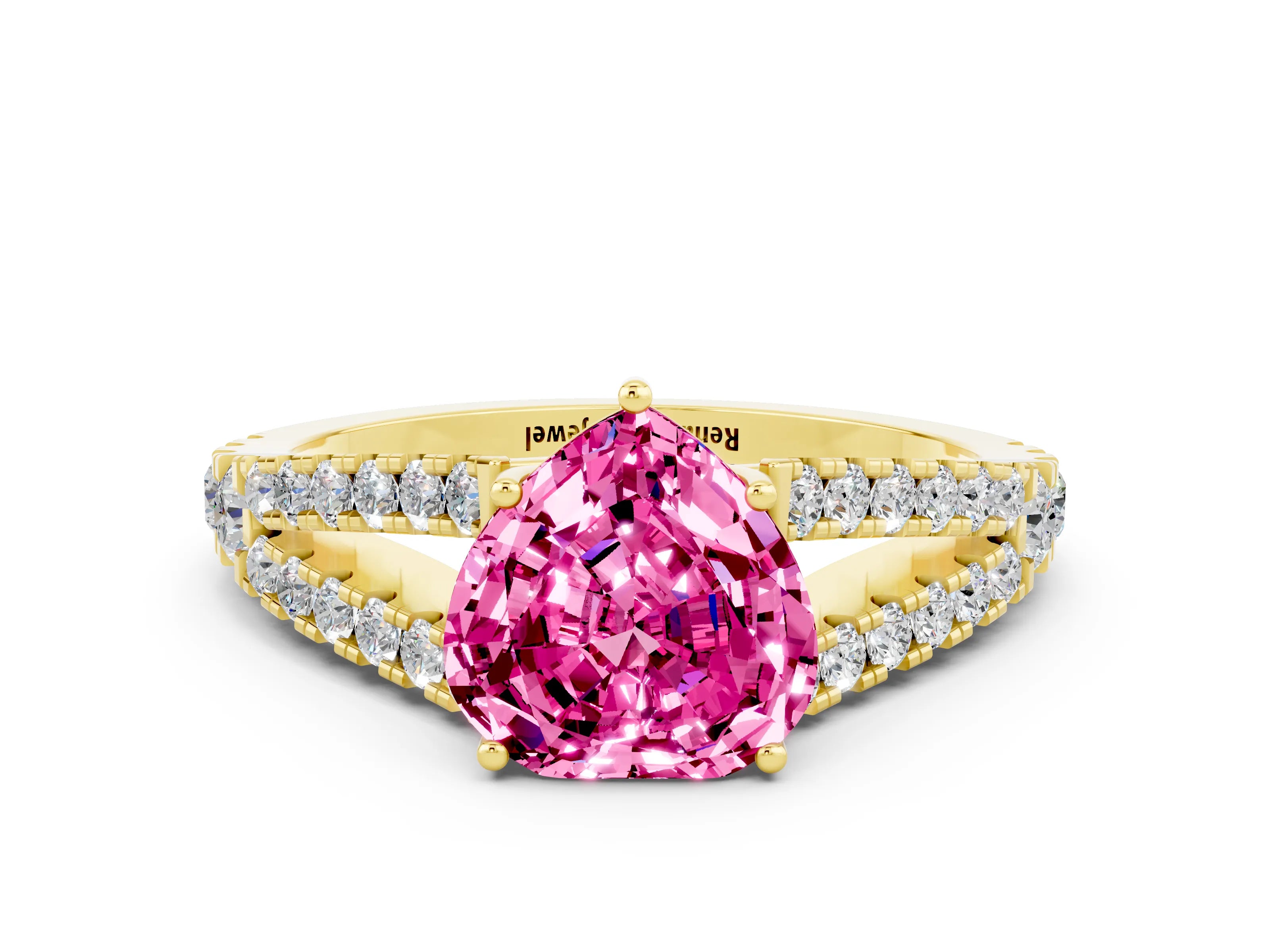 Yellow gold Heart Cut Cut Split Shank Pave Diamond Engagement Ring with Four-Prong Setting