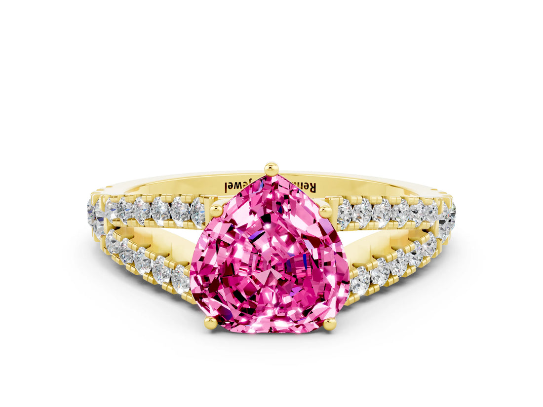 Yellow gold Heart Cut Cut Split Shank Pave Diamond Engagement Ring with Four-Prong Setting