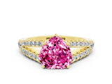 Yellow gold Heart Cut Cut Split Shank Pave Diamond Engagement Ring with Four-Prong Setting