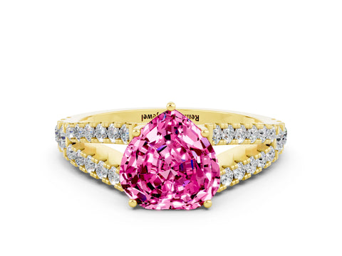 Yellow gold Heart Cut Cut Split Shank Pave Diamond Engagement Ring with Four-Prong Setting