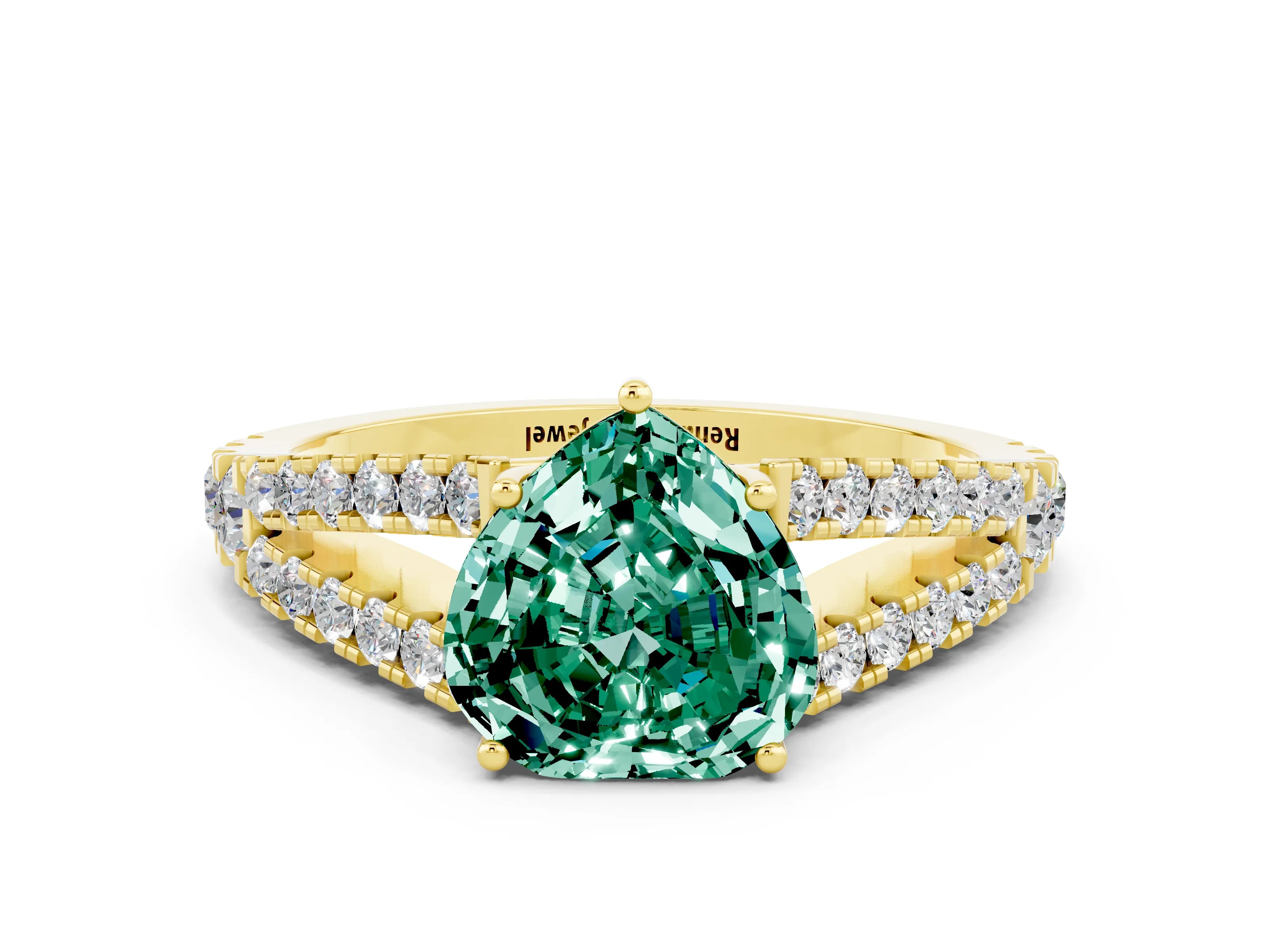 Yellow gold Heart Cut Cut Split Shank Pave Diamond Engagement Ring with Four-Prong Setting