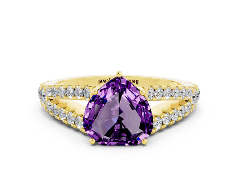 Yellow gold Heart Cut Cut Split Shank Pave Diamond Engagement Ring with Four-Prong Setting