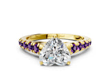 Yellow gold Heart Cut Diamond Cathedral Solitaire Ring with Round with Amethyst side stone Pavé Band_12