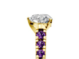 Yellow gold Heart Cut Diamond Cathedral Solitaire Ring with Round with Amethyst side stone Pavé Band_17