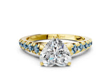 Yellow gold Heart Cut Diamond Cathedral Solitaire Ring with Round with Aquamarine side stone Pavé Band_12