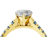Yellow gold Heart Cut Diamond Cathedral Solitaire Ring with Round with Aquamarine side stone Pavé Band_16